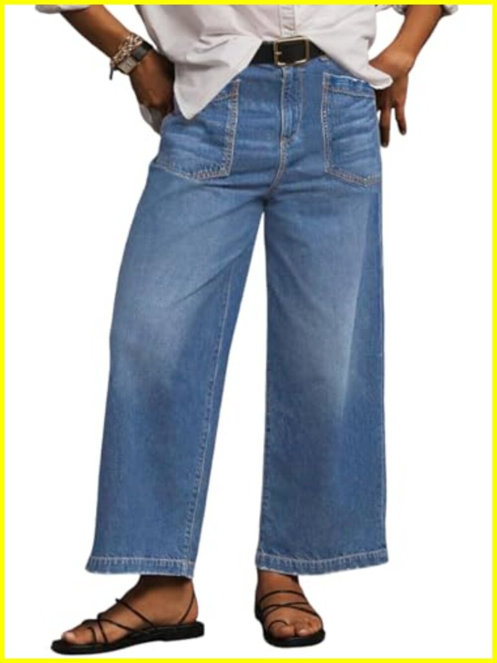 Plus Size Wide Leg Jeans High Waisted Stretchy Denim Pants with Pockets 1X-5X